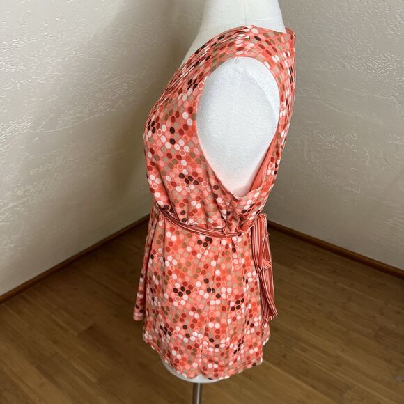 Vintage Merona Wrap Top Womens XL Orange Polka Dot Mesh Tie Back Y2k Retro - Picture 7 of 9